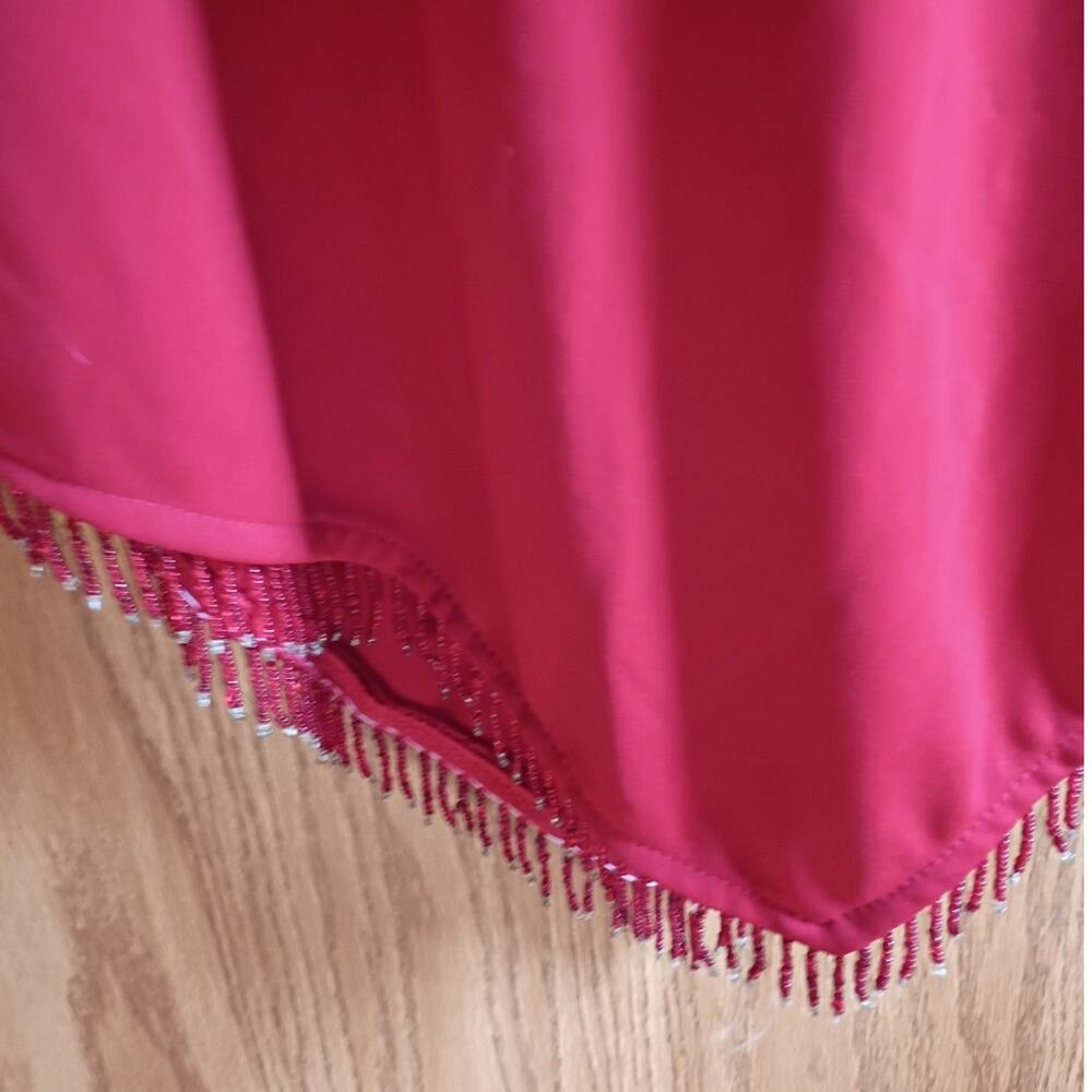 Vintage Y2K Red Keyhole Halter Dress Small Open Back Beaded Handkerchief Hem - Picture 5 of 13